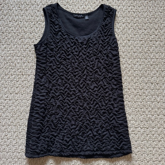 Notations Black Stretchy Smocked Gathered Texture Sleeveless Tank Top M - Picture 2 of 9